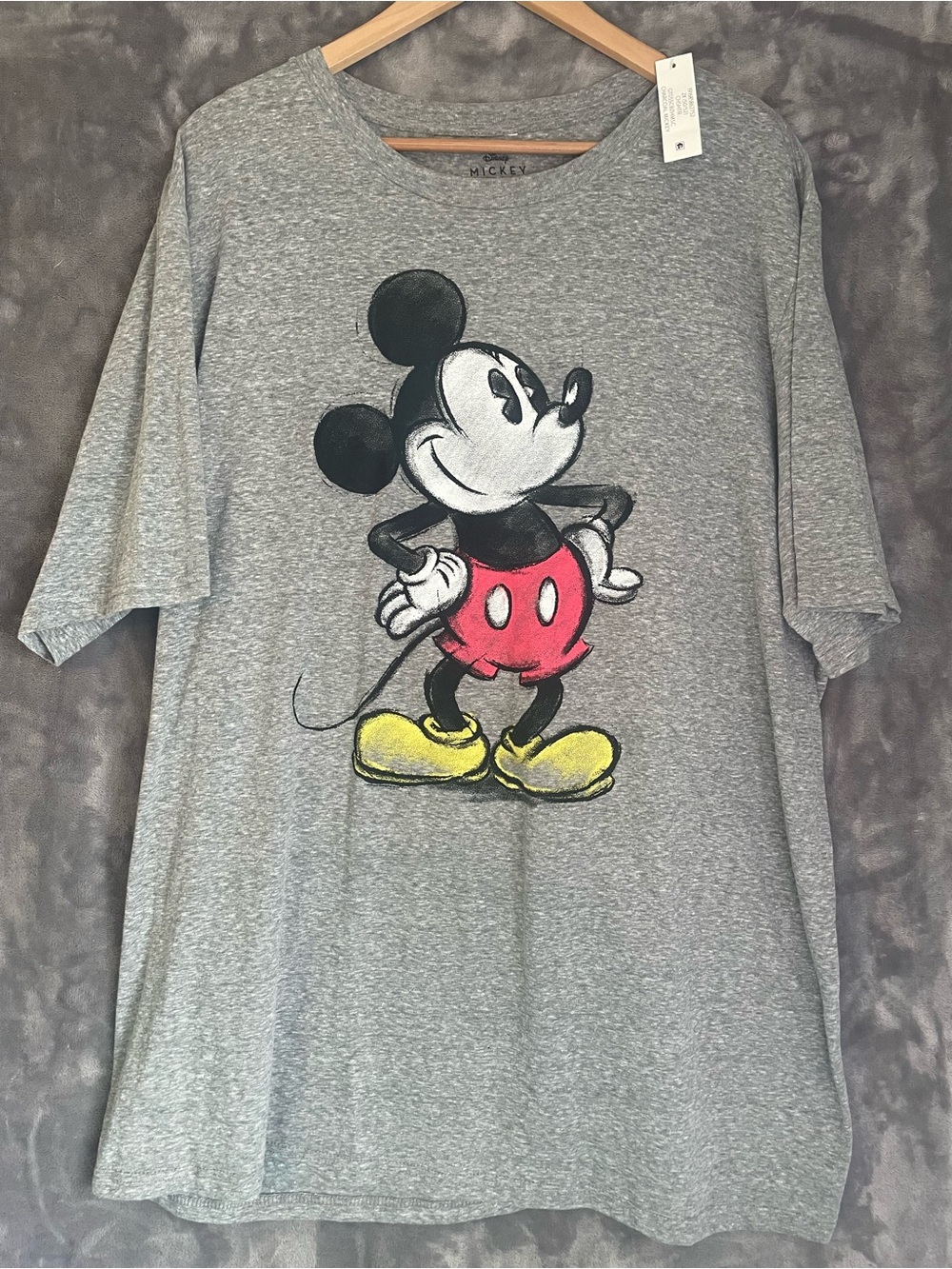 Disney Gray Short Sleeve Tee with Mickey Mouse Graphic - Red & Yellow Accents